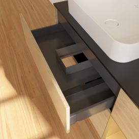 Тумба под раковину Villeroy & Boch Finion 120х50,1 см с подсветкой МДФ шпон дуба/стекло черное матовое F692HFPC