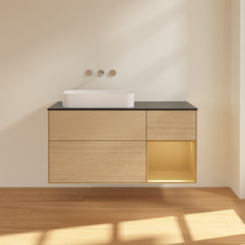 Тумба под раковину Villeroy & Boch Finion 120х50,1 см с подсветкой МДФ шпон дуба/стекло черное матовое F692HFPC