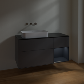 Тумба под раковину Villeroy & Boch Finion 120х50,1 см с подсветкой МДФ антрацит матовый лак/стекло черное матовое F692HGGK