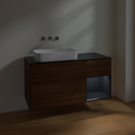 Тумба под раковину Villeroy & Boch Finion 120х50,1 см с подсветкой МДФ шпон грецкого ореха/стекло черное матовое F692HGGN