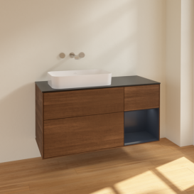 Тумба под раковину Villeroy & Boch Finion 120х50,1 см с подсветкой МДФ шпон грецкого ореха/стекло черное матовое F692HGGN