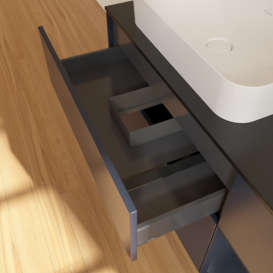 Тумба под раковину Villeroy & Boch Finion 120х50,1 см с подсветкой МДФ темно-синий матовый лак/стекло черное матовое F692HGHG