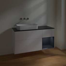 Тумба под раковину Villeroy & Boch Finion 120х50,1 см с подсветкой МДФ белый матовый лак/стекло черное матовое F692HGMT