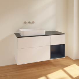 Тумба под раковину Villeroy & Boch Finion 120х50,1 см с подсветкой МДФ белый матовый лак/стекло черное матовое F692HGMT