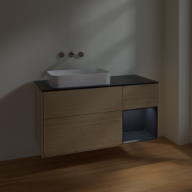 Тумба под раковину Villeroy & Boch Finion 120х50,1 см с подсветкой МДФ шпон дуба/стекло черное матовое F692HGPC