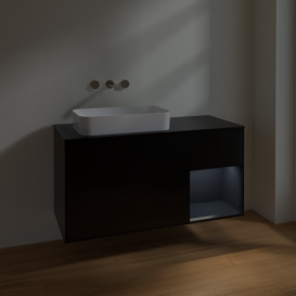 Тумба под раковину Villeroy & Boch Finion 120х50,1 см с подсветкой МДФ черный матовый лак/стекло черное матовое F692HGPD