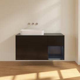 Тумба под раковину Villeroy & Boch Finion 120х50,1 см с подсветкой МДФ черный матовый лак/стекло черное матовое F692HGPD