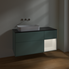 Тумба под раковину Villeroy & Boch Finion 120х50,1 см с подсветкой МДФ оливковый матовый лак/стекло черное матовое F692MTGM