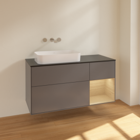 Тумба під раковину Villeroy & Boch Finion 120х50,1 см з підсвічуванням антрацит матовий лак/скло чорне матове F692PCGK