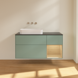 Тумба под раковину Villeroy & Boch Finion 120х50,1 см с подсветкой МДФ оливковый матовый лак/стекло черное матовое F692PCGM