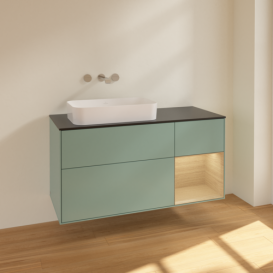 Тумба под раковину Villeroy & Boch Finion 120х50,1 см с подсветкой МДФ оливковый матовый лак/стекло черное матовое F692PCGM