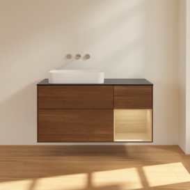 Тумба под раковину Villeroy & Boch Finion 120х50,1 см с подсветкой МДФ шпон грецкого ореха/стекло черное матовое F692PCGN