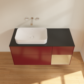 Тумба під раковину Villeroy & Boch Finion 120х50,1 см з підсвічуванням МДФ півонія матовий лак/скло чорне матове F692PCHB