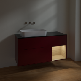 Тумба під раковину Villeroy & Boch Finion 120х50,1 см з підсвічуванням МДФ півонія матовий лак/скло чорне матове F692PCHB