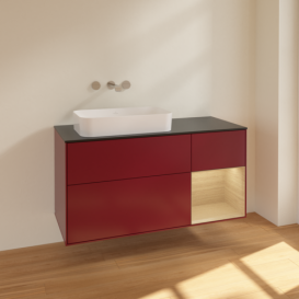 Тумба під раковину Villeroy & Boch Finion 120х50,1 см з підсвічуванням МДФ півонія матовий лак/скло чорне матове F692PCHB