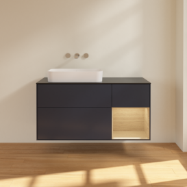 Тумба под раковину Villeroy & Boch Finion 120х50,1 см с подсветкой МДФ темно-синий матовый лак/стекло черное матовое F692PCHG