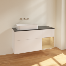 Тумба под раковину Villeroy & Boch Finion 120х50,1 см с подсветкой МДФ белый матовый лак/стекло черное матовое F692PCMT