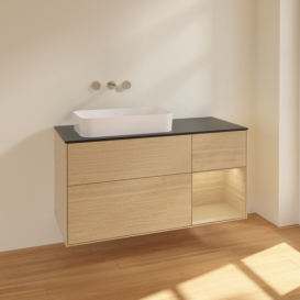 Тумба под раковину Villeroy & Boch Finion 120х50,1 см с подсветкой МДФ шпон дуба/стекло черное матовое F692PCPC