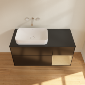 Тумба под раковину Villeroy & Boch Finion 120х50,1 см с подсветкой МДФ черный матовый лак/стекло черное матовое F692PCPD