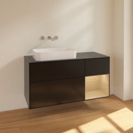 Тумба под раковину Villeroy & Boch Finion 120х50,1 см с подсветкой МДФ черный матовый лак/стекло черное матовое F692PCPD