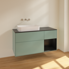 Тумба под раковину Villeroy & Boch Finion 120х50,1 см с подсветкой МДФ оливковый матовый лак/стекло черное матовое F692PDGM