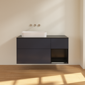 Тумба под раковину Villeroy & Boch Finion 120х50,1 см с подсветкой МДФ темно-синий матовый лак/стекло черное матовое F692PDHG
