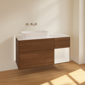 Тумба под раковину Villeroy & Boch Finion 120х50,1 см с подсветкой МДФ шпон грецкого ореха/стекло белое матовое G691GFGN