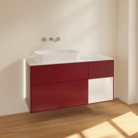 Тумба под раковину Villeroy & Boch Finion 120х50,1 см с подсветкой МДФ пион матовый лак/стекло белое матовое G691GFHB