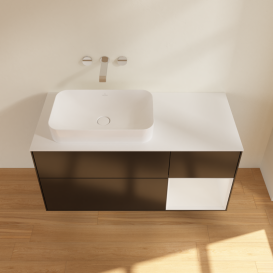 Тумба под раковину Villeroy & Boch Finion 120х50,1 см с подсветкой МДФ черный матовый лак/стекло белое матовое G691GFPD