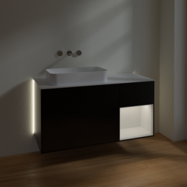 Тумба под раковину Villeroy & Boch Finion 120х50,1 см с подсветкой МДФ черный матовый лак/стекло белое матовое G691GFPD