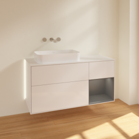 Тумба под раковину Villeroy & Boch Finion 120х50,1 см с подсветкой МДФ глянцевый белый лак/стекло белое матовое G691GKGF