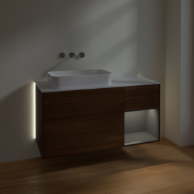 Тумба под раковину Villeroy & Boch Finion 120х50,1 см с подсветкой МДФ шпон грецкого ореха/стекло белое матовое G691GKGN