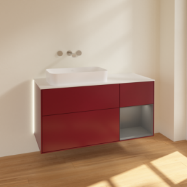 Тумба под раковину Villeroy & Boch Finion 120х50,1 см с подсветкой МДФ пион матовый лак/стекло белое матовое G691GKHB