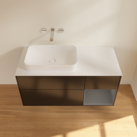 Тумба под раковину Villeroy & Boch Finion 120х50,1 см с подсветкой МДФ черный матовый лак/стекло белое матовое G691GKPD