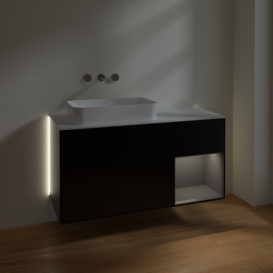 Тумба под раковину Villeroy & Boch Finion 120х50,1 см с подсветкой МДФ черный матовый лак/стекло белое матовое G691GKPD