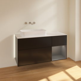 Тумба под раковину Villeroy & Boch Finion 120х50,1 см с подсветкой МДФ черный матовый лак/стекло белое матовое G691GKPD
