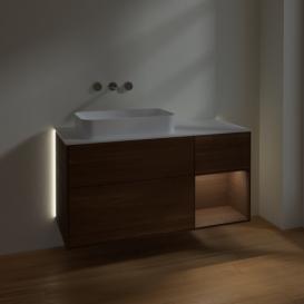 Тумба под раковину Villeroy & Boch Finion 120х50,1 см с подсветкой МДФ шпон грецкого ореха/стекло белое матовое G691GNGN