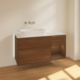 Тумба под раковину Villeroy & Boch Finion 120х50,1 см с подсветкой МДФ шпон грецкого ореха/стекло белое матовое G691GNGN