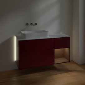 Тумба под раковину Villeroy & Boch Finion 120х50,1 см с подсветкой МДФ пион матовый лак/стекло белое матовое G691GNHB