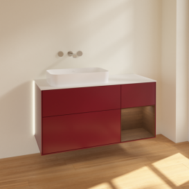 Тумба под раковину Villeroy & Boch Finion 120х50,1 см с подсветкой МДФ пион матовый лак/стекло белое матовое G691GNHB