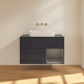 Тумба под раковину Villeroy & Boch Finion 100х50,1 см с подсветкой МДФ темно-синий матовый лак/стекло черное матовое G662GKHG