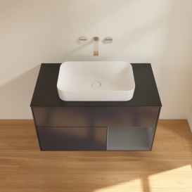 Тумба под раковину Villeroy & Boch Finion 100х50,1 см с подсветкой МДФ темно-синий матовый лак/стекло черное матовое G662GKHG