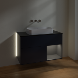 Тумба под раковину Villeroy & Boch Finion 100х50,1 см с подсветкой МДФ темно-синий матовый лак/стекло черное матовое G662GKHG