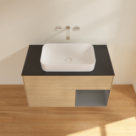 Тумба под раковину Villeroy & Boch Finion 100х50,1 см с подсветкой МДФ шпон дуба/стекло черное матовое G662GKPC