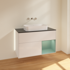 	Тумба под раковину Villeroy & Boch Finion 100х50,1 см с подсветкой МДФ глянцевый белый лак/стекло черное матовое G662GMGF