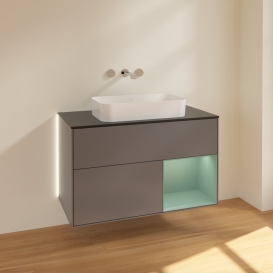Тумба под раковину Villeroy & Boch Finion 100х50,1 см с подсветкой МДФ антрацит матовый лак/стекло черное матовое G662GMGK
