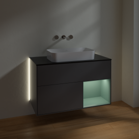 Тумба под раковину Villeroy & Boch Finion 100х50,1 см с подсветкой МДФ антрацит матовый лак/стекло черное матовое G662GMGK
