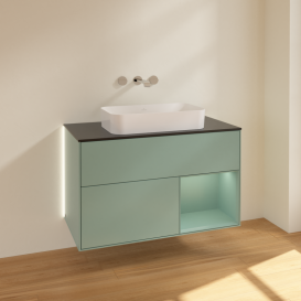 Тумба под раковину Villeroy & Boch Finion 100х50,1 см с подсветкой МДФ оливковый матовый лак/стекло черное матовое G662GMGM