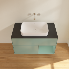 Тумба под раковину Villeroy & Boch Finion 100х50,1 см с подсветкой МДФ оливковый матовый лак/стекло черное матовое G662GMGM