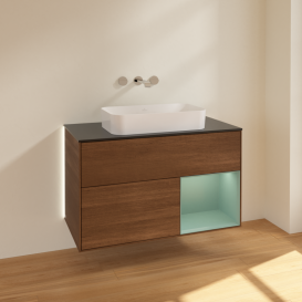 Тумба под раковину Villeroy & Boch Finion 100х50,1 см с подсветкой МДФ шпон грецкого ореха/стекло черное матовое G662GMGN